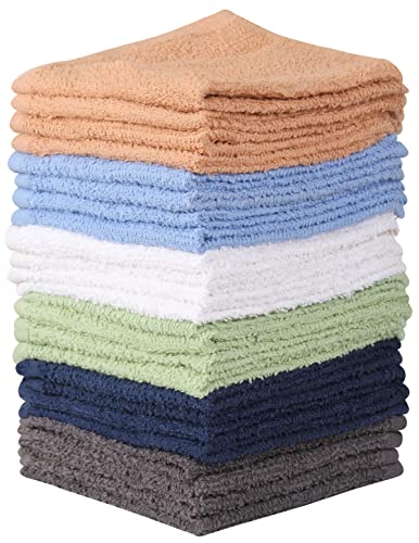Towel and Linen Mart 100% Cotton - 24 Pack Wash Cloth Set - Flannel Face Cloths, Highly Absorbent and Soft Feel Fingertip Towels (Multi, Pack of 24) - color: Multicolor, size: Pack of 24