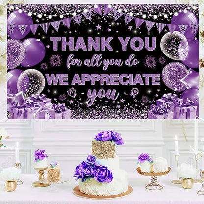 Vlipoeasn We Appreciate You Banner Decorations, Black Purple Thank You for All You Do Backdrop Banner Honeycomb, Retirement Office Decor Staff Teachers Professors Doctor Nurses Appreciation - style: Purple