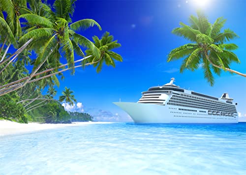 BELECO Luxury Cruise Ship Backdrop Fabric 12x8ft Cruise Backdrop for Photography Tropical Ocean Island Caribbean Sea Coconut Trees Summer Holiday Travel Background Birthday Wedding Photoshoot Props - size: 12x8FT