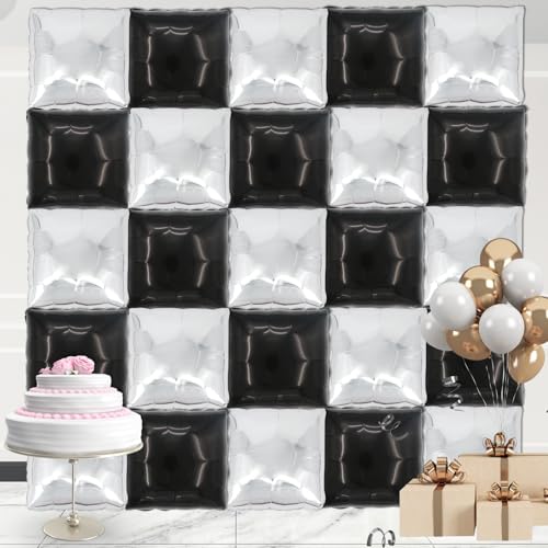 square aluminum foil Balloon Wall Backdrop, 25 pieces Black and silver double-sided Balloon Arch Kit, suitable for theme parties, weddings, anniversaries and other celebration decorations - color: Black.silver