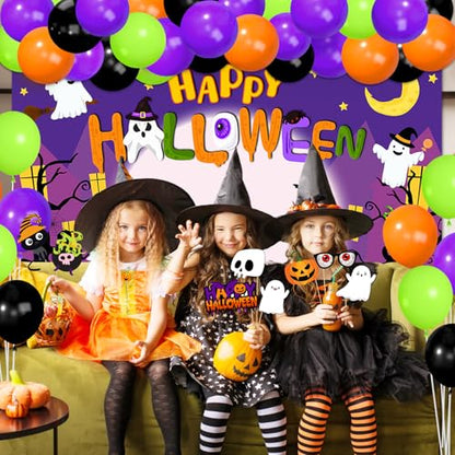 Halloween Photo Booth Props for Party Decorations Kit Photo Backdrop 7x5ft Happy Halloween Backdrops Kids Photoshoot Banner Scene Setter