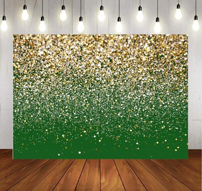 8x6ft Green and Gold Backdrop Birthday Gold Spots Bokeh Wedding Prom Graduation Photography Background X-224 - color: Green, size: 8X6ft