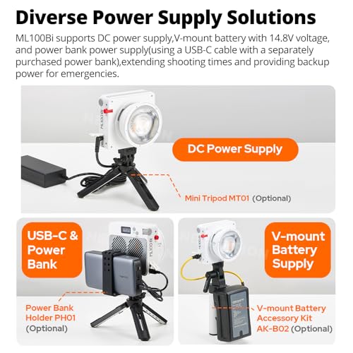 Godox ML100Bi 120W Bi-Color LED Video Light with 60cm Softbox Kit, CRI97+ & TLCI98+ 34300 Lux APP Control, 2800K-6500K, USB-C, 11 FX Effects for YouTube Filming, Live Streaming, Photography