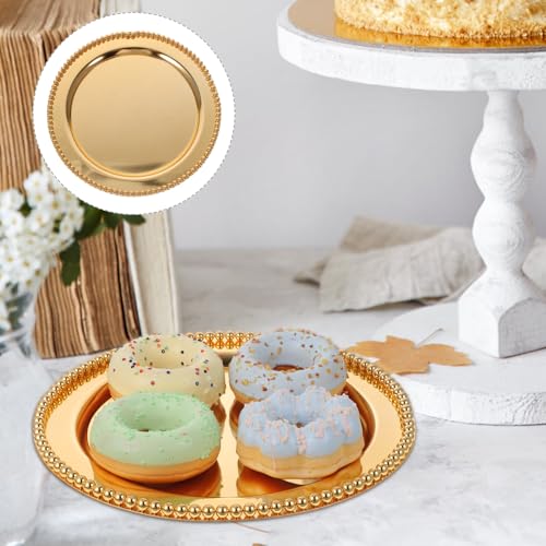 UKCOCO European Style Metal Fruit Dish Beaded Edge Mirror Finish 25cm Gold Food Serving Tray Dessert and Snack Display Plate for Home Storage and Photography Props