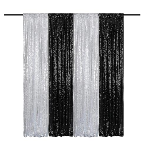Sequin Backdrop Curtains 2FTx8FT 4 Panels Glitter Drapes Sparkly Photography Background for Wedding Birthday Party Bridal Baby Shower (Silver x 2+Black x 2) - color: Silver and Black, size: 2FTx8FT-4PCS