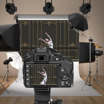 5x3ft Ancient Palace Wall Backdrops for Photography Black Gold Retro Wall Texture Old Castle Living Room Photography Background Baby Shower Graduation Wedding Birthday Photo Prop - color: black, size: 5x3ft