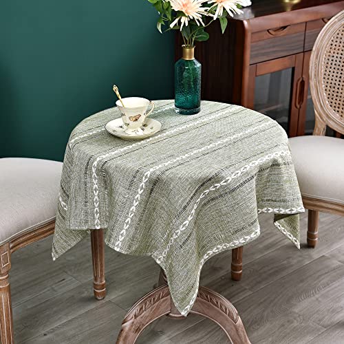 NEWISHER Rustic Farmhouse Embroidered Small Square Tablecloth Jacquard Striped Table Cloth Linen Texture Washable Side Table Cover Kitchen Dining Home Decoration Green 36x36 inch - color: Grass Green, size: 36" x 36" (Square)