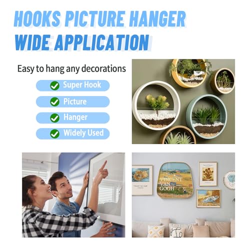 FURHUA 30pcs Black Super Hook Picture Hangers and Office Pack, Drywall Hooks for Hanging Pictures, Wall Hooks, Picture Hangers, Picture Hanging Kit，Hang Art, Clock, Shelves, Mirrors - style: Black
