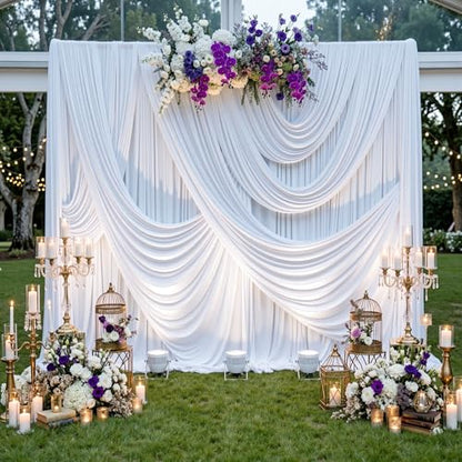 40FTx12FT White Wrinkle-Free Wedding Backdrop Curtain -Silky Washable White Polyester Drapes for Baby Showers, Birthday Parties, Photography, and Wedding Receptions-8 Panels 5FTx12FT - color: White, size: W5' X H12'(8 Panels)