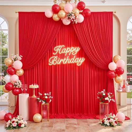 10ftx12ft Red Backdrop Curtains for Wedding-Wrinkle Free Backdrops Curtain Drapes Fabric Decorations Photo Back Drop Cloth for Baby Shower Photography Stage Reception 2Panels 12ft(H) x 5ft(W) - color: Red, size: W5' x H12'(2 panels)