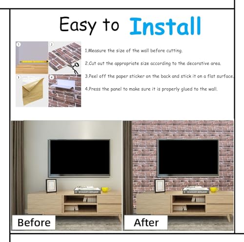 3D Wall Panels Peel and Stick in Red White Stone, 10 PCS XPE Foam Stone 3D Wallpaper, Faux Brick Wall Panels for Bedroom, Stairs, Kitchen - color: Red Brick, size: 10PCS