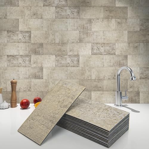 Art3d 102-Piece Peel and Stick Wall Tile for Kitchen Backsplash, Bathroom, Fireplace, 3in. × 6in. Stick on Subway Tile Stone Beige - color: Stone Beige