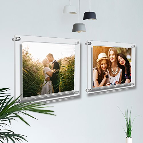 AMEITECH Acrylic Floating Picture Frame, 11x14 Double Panel Clear Wall Mount Document Certificate Frames (Inner Max Size is 9 x12.5 inch) - size: 11 x 14 inch