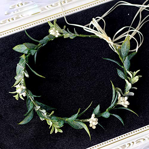 DDazzling Green Leaf Floral Crown Eucalyptus Flower Women Girls Headband Flower Headpiece Bridal Halo Photo Prop (Green) - color: Green