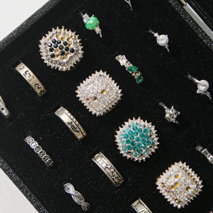 Ring Organizer Box for Jewelry,Rings Cufflinks Storage Case,Small Jewelry Box for Travel, Pretty Gifts for Girls,Black (30 Slots)