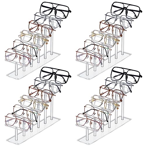 Sintuff 4 Pcs 6 Tier Acrylic Sunglasses Rack, Eyeglasses Stand, Sunglass Holder, Glasses Clear Eyewear Organizer Holder Display Risers for 6 Glasses Frame Shop Home Storage - color: Clear, style: 6 Tier