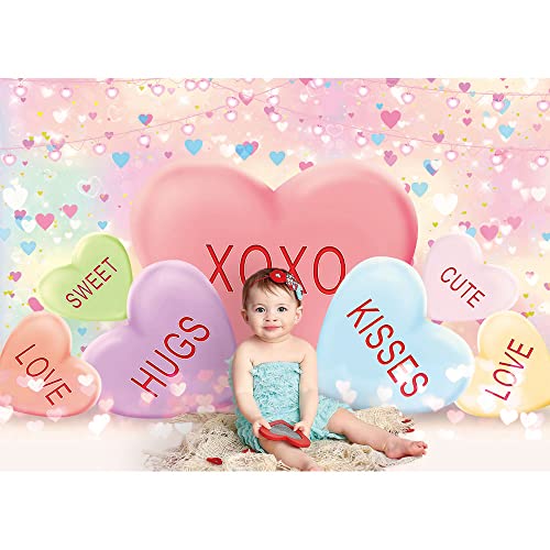 7x5ft Valentine's Day Backdrop Sweethearts Candy Conversation Hearts Photography Background for Baby Shower Kids Family Valentine's Day Party Photo Studio Props