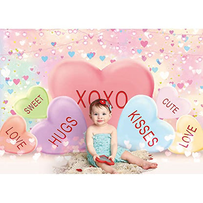 7x5ft Valentine's Day Backdrop Sweethearts Candy Conversation Hearts Photography Background for Baby Shower Kids Family Valentine's Day Party Photo Studio Props