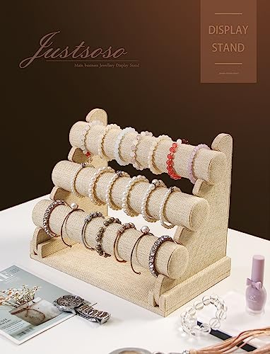 3 Tier Detachable Bracelet Holder, Bracelet Jewelry Display Stand For Store Sell Show, Watch Scrunchie Head Ties Rack Organizer For Bedroom (Yellow Linen) - color: Yellow Linen