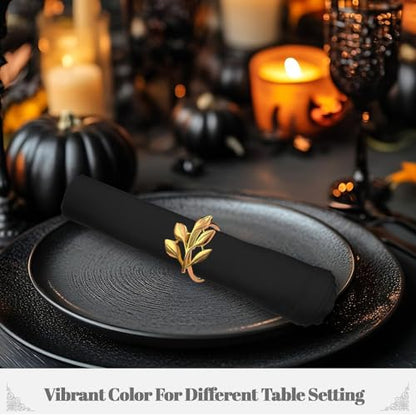 PLOYMONO Black Heavy Duty Polyester Napkins - 17 x 17 Inch Solid Washable Cloth Dinner Napkins - Set of 8 Napkins with Hemmed Edges - Great for Weddings, Parties, Banquets, Halloween, Thanksgiving - color: Black