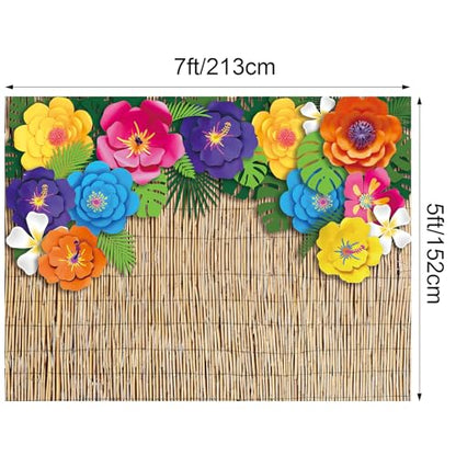 VitalCozy 7x5ft Fabric Hawaiian Beach Photography Backdrop Aloha Luau Party Decorations Tropical Hibiscus Flower Palm Leaves Reed Luau Banner Background Props Birthday Party Supplies