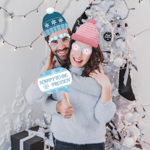 20PCS Snowman Photo Booth Props Winter Wonderland Booth Props Snowflake Frozen Party Decorations for Winter Holiday Christmas Party Supplies