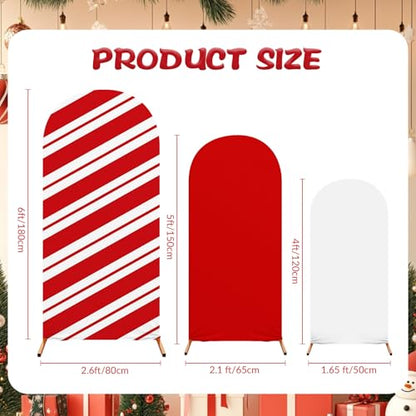 Tingjoo Set of 3 Christmas Party Arch Backdrop Cover Christmas Photo Background Checkered Red Stripe Background Spandex Arch Stand Cover for Xmas Party Birthday Decoration