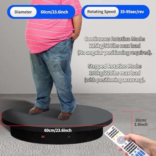 23.6In Remote Large Motorized electric turntable Rotating platform Photography Turntable Motorized lazy susan Base giratoria para for Photography,3D Scanner,Heavy duty display(Load Range:220~500lbs) - size: 23.6inch/Black/500lbs Load
