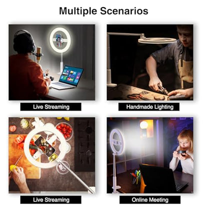 Overhead Phone Mount with Ring Light for Phone,LED Ring Light for Desk with Stand and Remote,Phone Holder Tripod for Video Recording,Photography,TikTok,Live Stream,Cooking Vlogging,YouTube