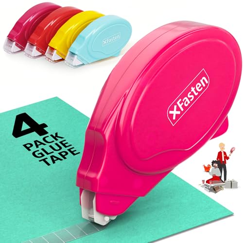 XFasten Glue Tape Roller for Scrapbooking 4-Pack Multicolor Acid-Free Double Sided Tape Roller for Crafts, Photos, Bullet and Junk Journaling Supplies - Scrapbook Adhesive Runner (0.3 in x 30 ft) - color: Multicolor Pack