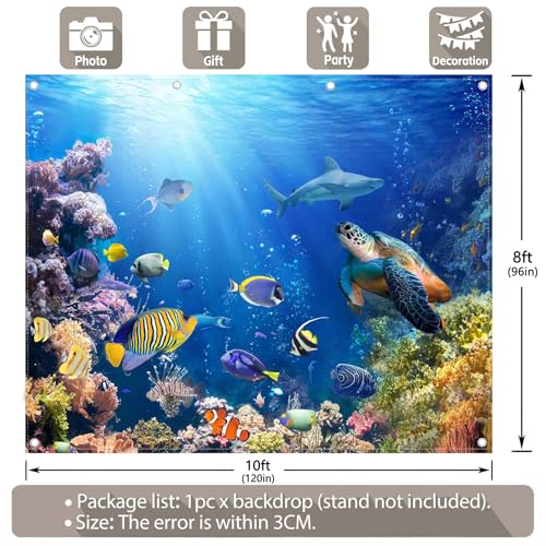10x8ft Under The Sea Photography Backdrop Ocean Underwater World Background Aquarium Coral Baby Shower Decorations Birthday Party Photo Banner - size: 10'x8'