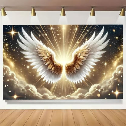 Platinum Gradient Angel Wings Birthday Backdrop Deep Starry Sky Golden Holy Light Clouds Baby Pregnant Bride Pregnant Bride Photography for Weddings Coming-of-Age Ceremonies (B, 6X4FT) - color: B, size: 6X4FT