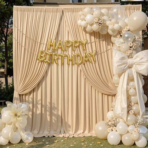 10ft×12ft Champagne Backdrop Curtain for Wedding Parties, 2 Panels Wrinkle Free Polyester Photo Backdrop Drapes Back Drop Cloth for Birthday Photography Background - color: Champagne, size: W5' x H12'(2 panels)