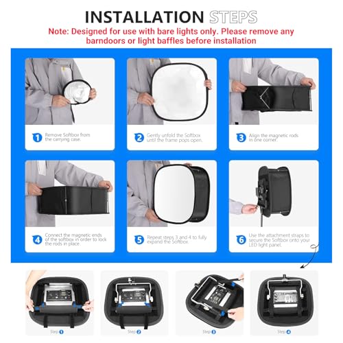 Neewer LED Light Panel Softbox for 660/530/480 LED Light - Outer 16.3'' x 6.5'', Inner 9.8'' x 8.7'', Foldable Light Diffuser with Strap Attachment and Bag for Photo Studio Portrait Video Shooting - style: 1 Pack