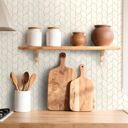 Tilingview 10-Sheet Peel and Stick Backsplash Tile for Kitchen, Self-Adhesive Mosaic Glossy Leaf Stick on Wall Tile with Gaps (Beige Yellow) - color: Leaf Gaps Beige Yellow