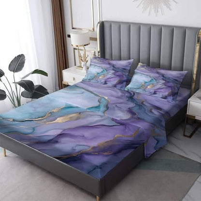 Purple Marble Sheets Queen Size, Kids Girls Bed Sheet Set, Marble Texture Bedding Sheet Sets 4 Piece, Soft Microfiber Deep Pocket Fitted Sheet & Flat Sheet & 2 Pillowcases - color: Purple, size: Queen