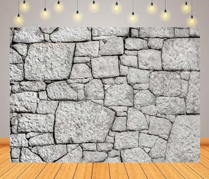17x10ft Fabric Gray Stone Wall Backdrop Granite Stone Brick Wall Texture Background for Birthday Wedding Party Decorations Home Decor Photo Studio Props - size: 17x10FT