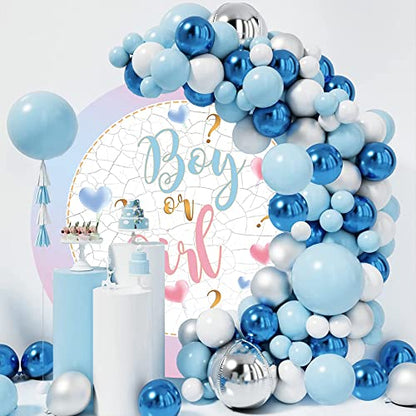 4x4ft Gender Reveal Round Backdrop Pink or Blue Boy or Girl Marble Texture Photography Background Circle Backdrop Cover Baby Shower Party Decoration Banner Photo Shoot Studio Props - size: 4x4ft-Diameter