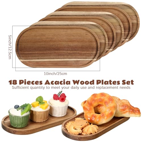 Wenqik 18 Pieces Acacia Wood Tray Set 10 x 5 Inch Acacia Oval Wood Tray Platters Plates Set for Fruit Cheese Dessert Appetizer Vegetable Charcuterie BBQ Party Weddings Supply - size: 10 x 5 Inch