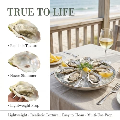 Toyvian 4pcs Artificial Oysters, Fake Shellfish Seafood Model Scallop Food Photography Prop Food Sample Display for Home Kitchen Party Decoration B