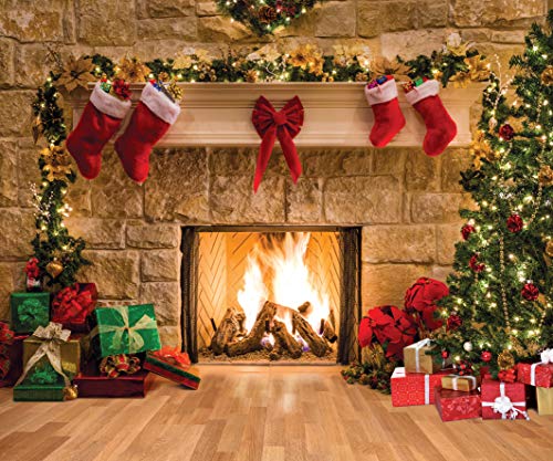12x10FT Christmas Photography Backdrops Child Christmas Fireplace Decoration Background for Photo Studio 11209 - size: 12x10FT