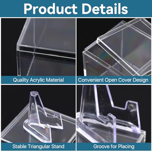 16 Pcs Championship Ring Display Case, 2.17 Inch Acrylic Single Ring Holder with Wooden Stand Base, Small Clear Football Baseball Rings Holder Display Box for Sports Fan Super Bowl Souvenirs