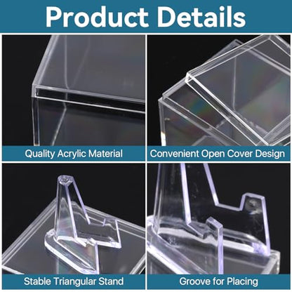 16 Pcs Championship Ring Display Case, 2.17 Inch Acrylic Single Ring Holder with Wooden Stand Base, Small Clear Football Baseball Rings Holder Display Box for Sports Fan Super Bowl Souvenirs