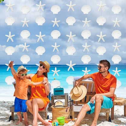 Xinnun Coastal Party Decorations White Finger Starfish and Seashell Garland Ocean Nautical Theme Cutouts Ribbon Streamers for Under The Sea Beach Mermaid Birthday Beach Wedding Decor - style: Shell