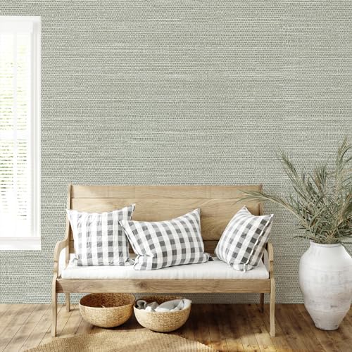 JiffDiff Grasscloth Wallpaper Peel and Stick Cream Grassweave Peel & Stick Textured Wallpaper Self Adhesive Contact Paper 17.3"x472" - color: withered, size: 17.3" x 472"