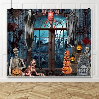 Halloween Backdrop for Photography 10x8ft Scary Haunted House Halloween Photo Backdrop Horror Cemetery Bloody Zombie Skulls Photography Background Party Decor Kids Adult Portrait Photo Booth Props