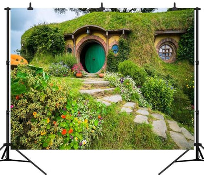 Fantasy Rural Green Cabin Backdrop Birthday Party Banner Background Baby Shower Photography Seamless Vinyl Photo Studio Prop PGT546M 5x3ft - size: 5'X3'