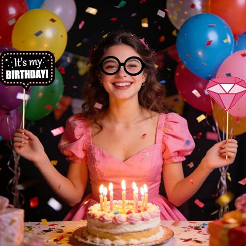 Birthday Decorations, Tumwisk 30PCS Birthday Photo Booth Props, Rose Gold Happy Party Decorations for Women, Glitter Selfie Props for Party - color: Black