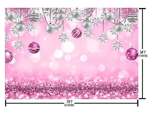 AIBIIN 7x5ft Winter Wonderland Backdrop Snowflake Pink Sliver Glitter Pearl Bokeh Photography Background Christmas Baby Shower Party Decoration Banner Snow Birthday Photo Studio Booth Props - size: 7x5ft