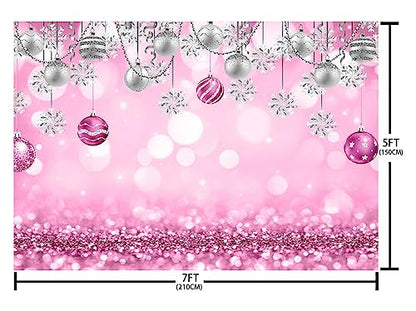 AIBIIN 7x5ft Winter Wonderland Backdrop Snowflake Pink Sliver Glitter Pearl Bokeh Photography Background Christmas Baby Shower Party Decoration Banner Snow Birthday Photo Studio Booth Props - size: 7x5ft